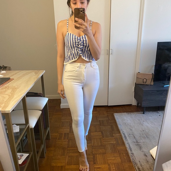 Entire Look - White Skinny Jeans, Striped Crop Top - Picture 1 of 2